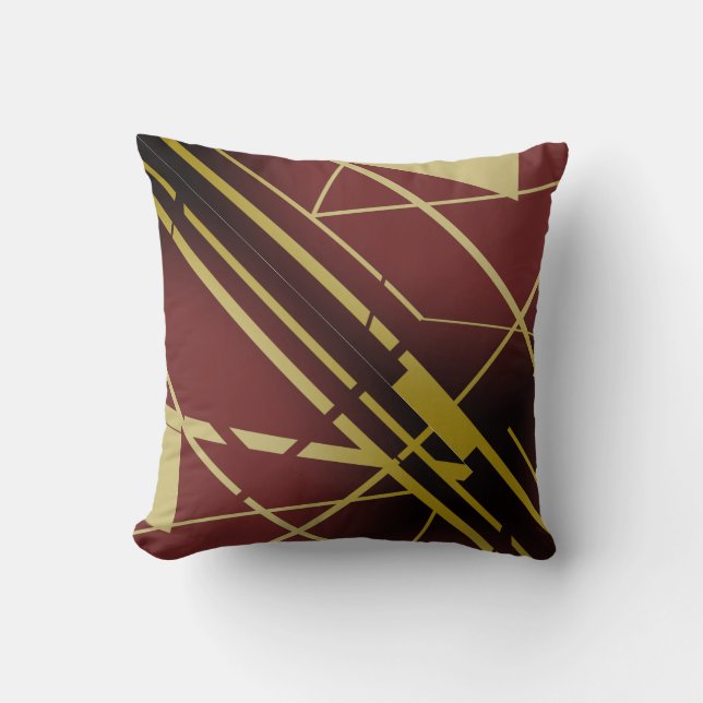 Gold-Formen-Linien auf burgundy Black Flows Design Kissen (Vorderseite)