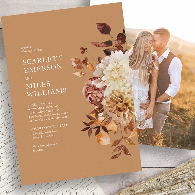 Gold Foto Hochzeit im Herbst Einladung (Gold Photo Fall Wedding Invitation
)
