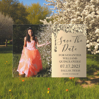 Gold Foto Sparkle Glitzer Tropfen Quinceanera Save The Date