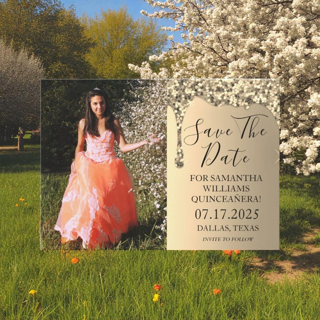 Gold Foto Sparkle Glitzer Tropfen Quinceanera Save The Date (Von Creator hochgeladen)