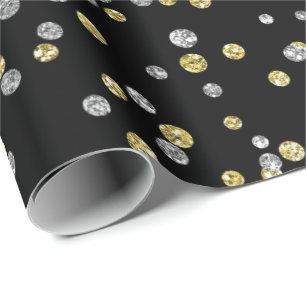 Gold Foxier Diamonds Metallic Black Confetti Lux Geschenkpapier
