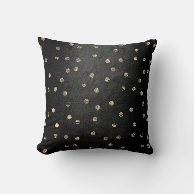 Gold Foxier Rose Black Pink Metallic Polka Dots Kissen (Vorderseite)