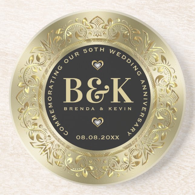 Gold Frame 50. Hochzeitstag Getränkeuntersetzer (Vorne)