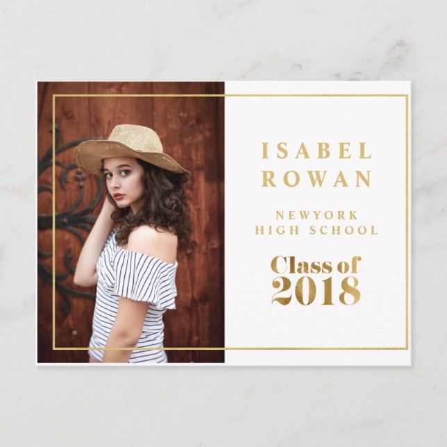 Gold Frame Abschluss 2018 Foto Einladung White (Vorderseite)