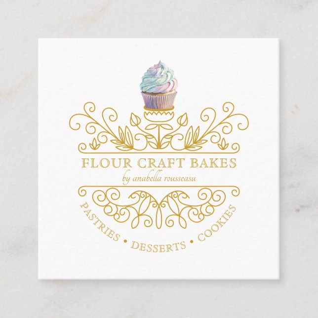 Gold Frame Bakery Baker's Logo Business Card Quadratische Visitenkarte (Vorderseite)