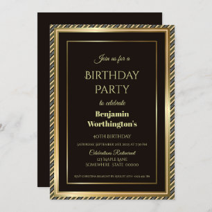 Gold Frame Black 40. Geburtstag Party Einladung