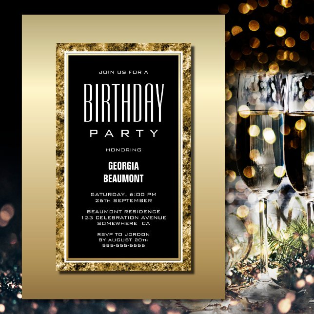 Gold Frame Black Birthday Party Einladung (Von Creator hochgeladen)