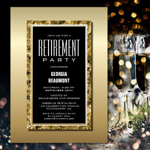 Gold Frame Black Retirement Party Einladung