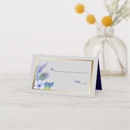 Gold Frame Blue Boho Blumenhochzeit Platzkarte