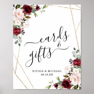 Gold Frame Burgundy Blumenkarten und Geschenkzeich Poster