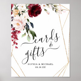 Gold Frame Burgundy Blumenkarten und Geschenkzeich Poster