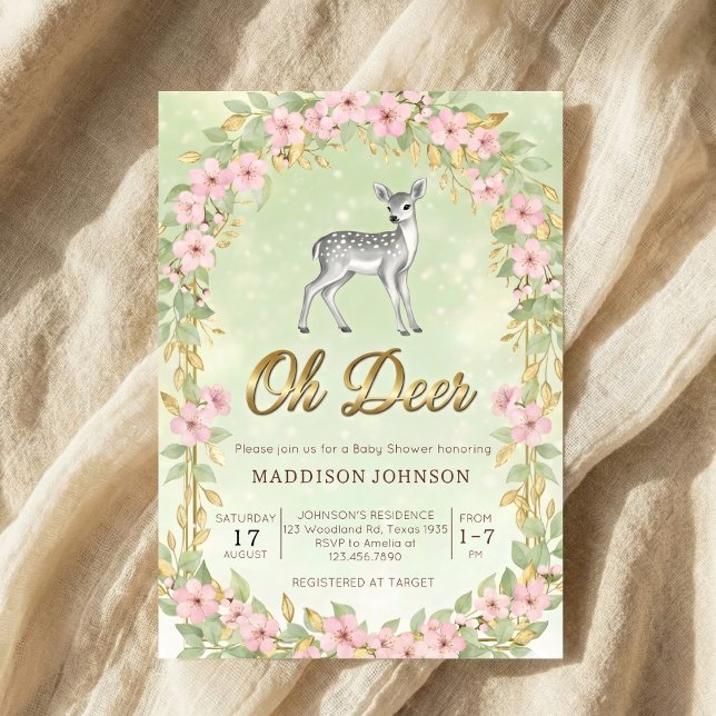 gold frame flower deer baby shower einladung (Von Creator hochgeladen)