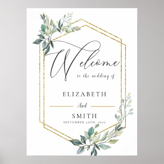 Gold Frame Flyer Rustikale Foliage Hochzeit Poster (Vorne)