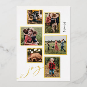 Gold Frame Joy Script Multi-Foto Holiday Card Folien Feiertagskarte