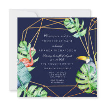 Gold Frame Monstero Flamingo Tropical Bridal Navy