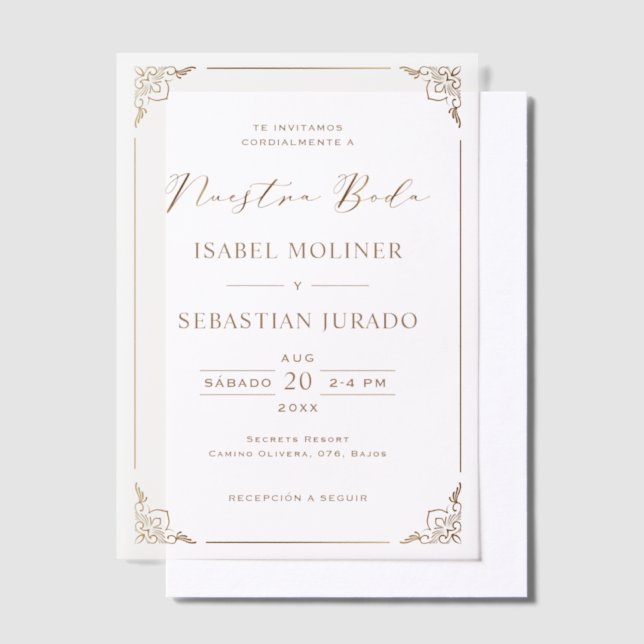Gold Frame Motif Nuestra Boda Spanish Wedding (Versetzt)