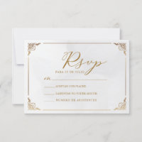 Gold Frame Motif Nuestra Boda Spanish Wedding RSVP