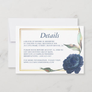 Gold Frame Navy Blue Rose Hochzeitskarte Einladung