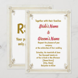 Gold Frame Pearl Floral Wedding Invitation Feiertagskarte