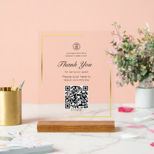 Gold Frame QR Code Verlasst einen Review Business Acrylschild