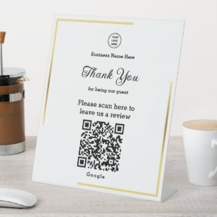 Gold Frame QR Code Verlasst einen Review Business Sockelschild