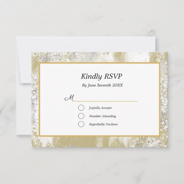 Gold Frame Silver und Gold Spritzer Hochzeit RSVP Karte (Vorderseite)
