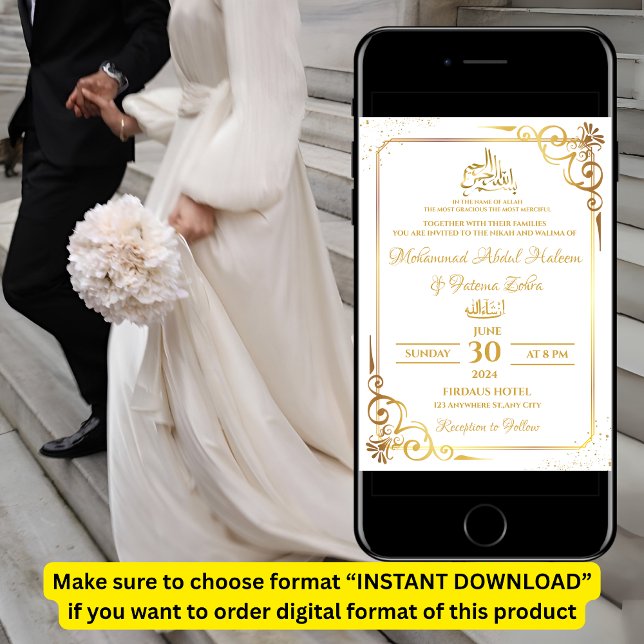 Gold Frame Simple Elegante Modern Nikah Walima Einladung (Von Creator hochgeladen)