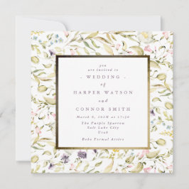 Gold Frame Spring Boho Wildblume Pampas Wedding Einladung