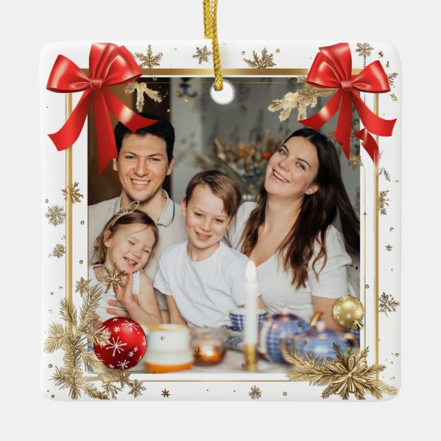 Gold Frame with custom Photo Family new year 2026 Keramikornament (Vorderseite)