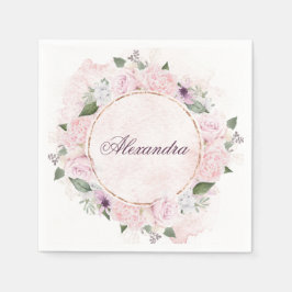 Gold FrameFloral Persönlicher Name Rosa Rosen Serviette