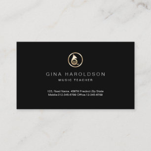 Gold French Horn Icon Music Teacher Business Card Visitenkarte