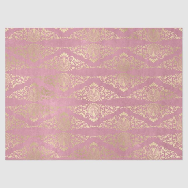 Gold-Friedhöfe und Filigree auf rosa Dekoupage Seidenpapier (Vorderseite)