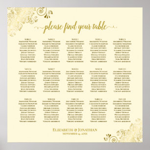 Gold Frills 15 Table Wedding Seating Chart Cream Poster
