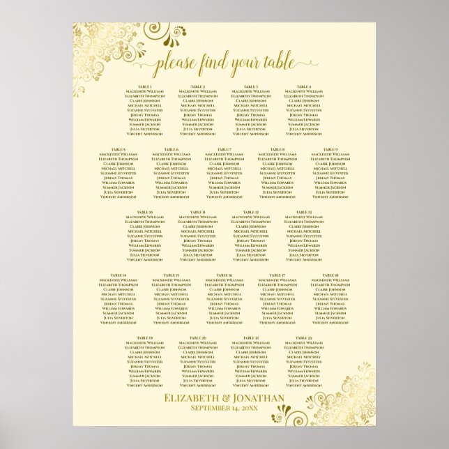 Gold Frills 22 Table Seating Chart Cream Poster (Vorne)