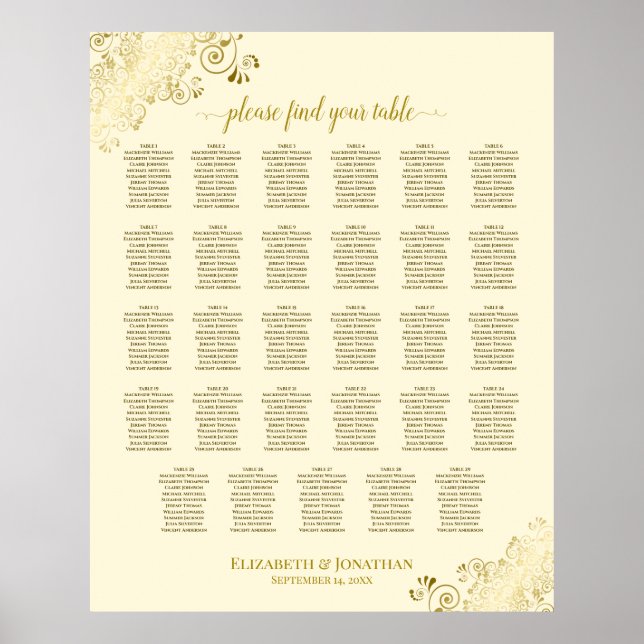 Gold Frills 29 Table Seating Chart Cream Poster (Vorne)