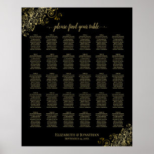 Gold Frills 30 Table Wedding Seating Chart Schwarz Poster