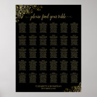 Gold Frills 30 Table Wedding Seating Chart Schwarz