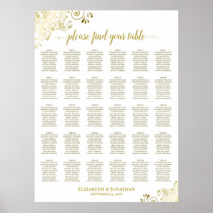 Gold Frills 30 Table Wedding Seating Chart Weiß Poster