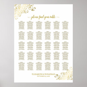 Gold Frills 30 Table Wedding Seating Chart Weiß Poster