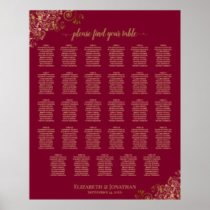 Gold Frills auf Burgund 29 Table Seating Chart Poster