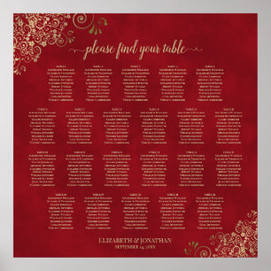 Gold Frills auf Red 22 Table Seating Chart Poster