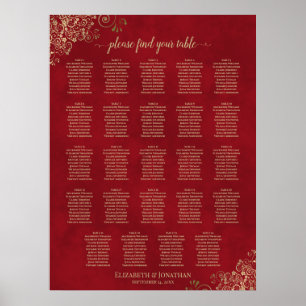 Gold Frills auf Red 24 Table Seating Chart Poster