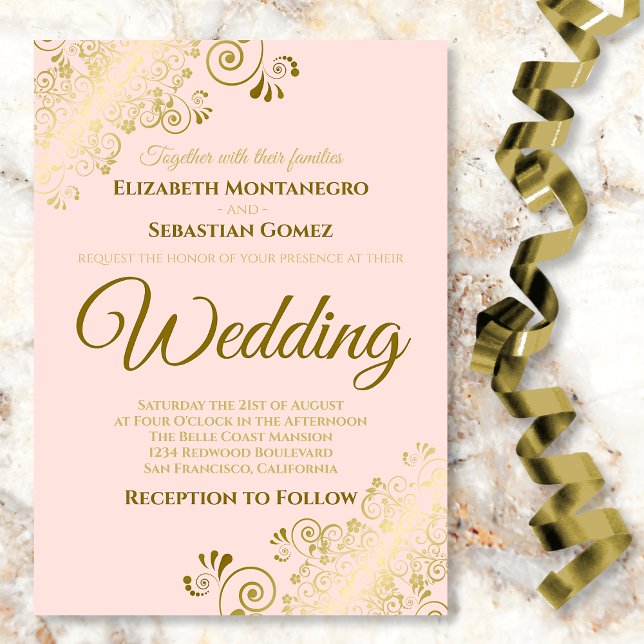 Gold Frills Blush Pink Chic Hochzeitseinladung Einladung (Von Creator hochgeladen)
