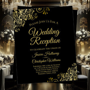 Gold Frills BUDGET Black Wedding Reception Einladu