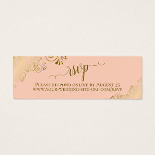Gold Frills Coral Peach Wedding RSVP Online Card
