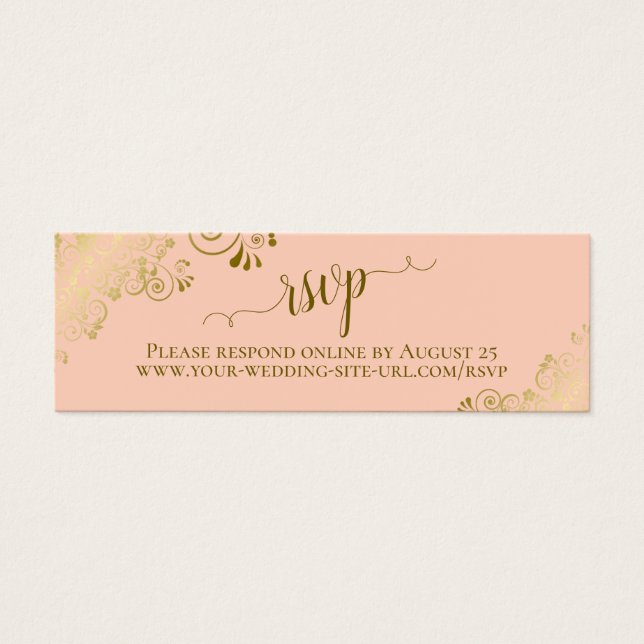 Gold Frills Coral Peach Wedding RSVP Online Card (Vorderseite)