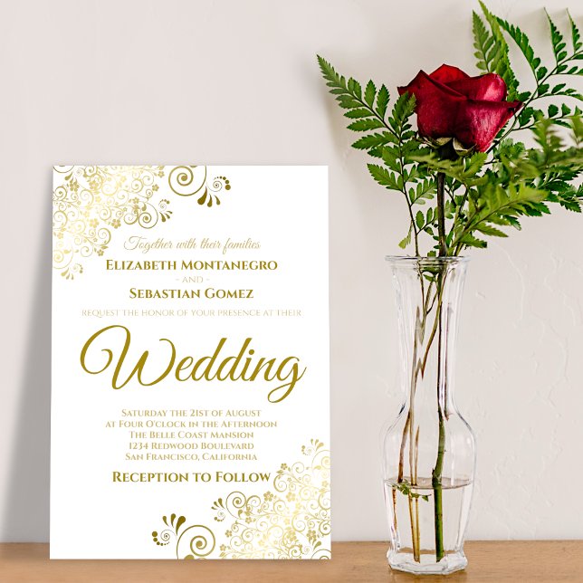 Gold Frills Einfache schicke Hochzeitseinladung Einladung (Von Creator hochgeladen)