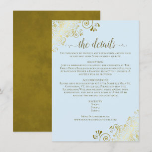 Gold Frills Elegant Powder Blue Wedding Details Begleitkarte