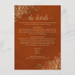 Gold Frills Elegant Rost Orange Hochzeitdetails Begleitkarte