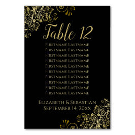 Gold Frills Elegantes Black Wedding Seating Chart Tischnummer
